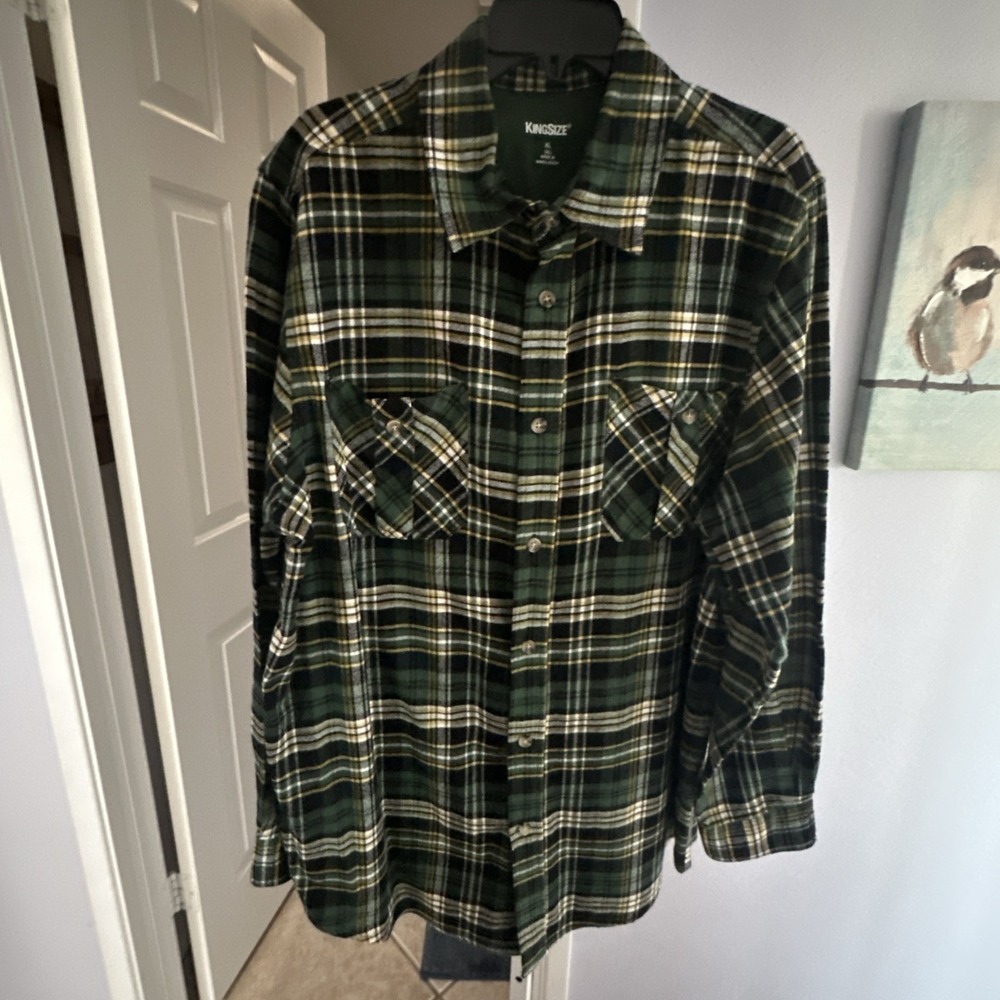 KingSize Men's Green Plaid Flannel Shirt Size‎ Tall XLT